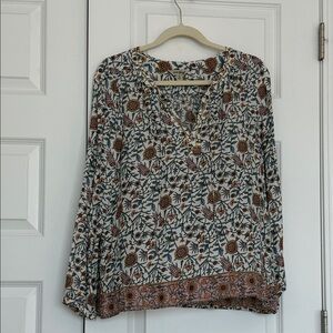 Lucky Brand Floral Blouse - Cream and Brown